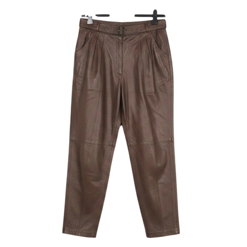 VTG TOGETHER! Brown LEATHER Belted PLEATED FRONT Pockets TAPERED LEG Pants Sz 12